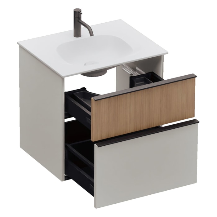 burgbad Fiumo 2.0 Mineralguss-Waschtisch mit Waschtischunterschrank 62 cm, mit Griff G0200