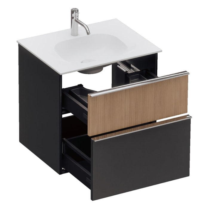 burgbad Fiumo 2.0 Mineralguss-Waschtisch mit Waschtischunterschrank 62 cm, mit Griff G0146