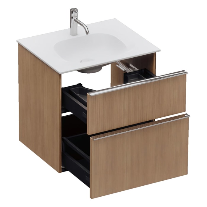 burgbad Fiumo 2.0 Mineralguss-Waschtisch mit Waschtischunterschrank 62 cm, mit Griff G0146