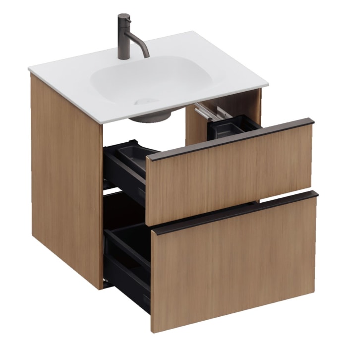 burgbad Fiumo 2.0 Mineralguss-Waschtisch mit Waschtischunterschrank 62 cm, mit Griff G0200