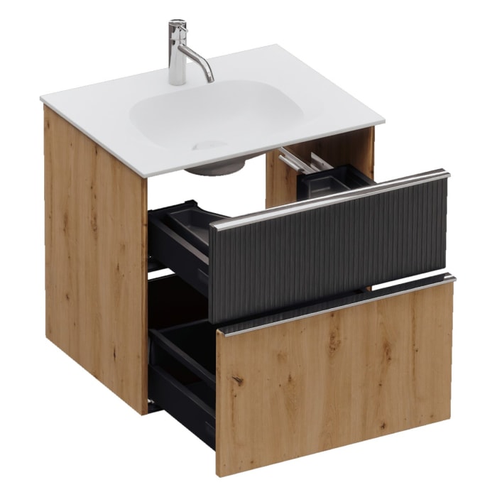 burgbad Fiumo 2.0 Mineralguss-Waschtisch mit Waschtischunterschrank 62 cm, mit Griff G0146