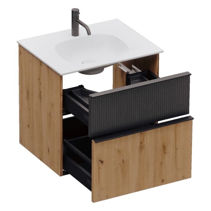 burgbad Fiumo 2.0 Mineralguss-Waschtisch mit Waschtischunterschrank 62 cm, mit Griff G0200