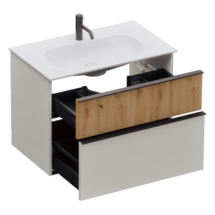 burgbad Fiumo 2.0 Mineralguss-Waschtisch mit Waschtischunterschrank 82 cm, mit Griff G0200