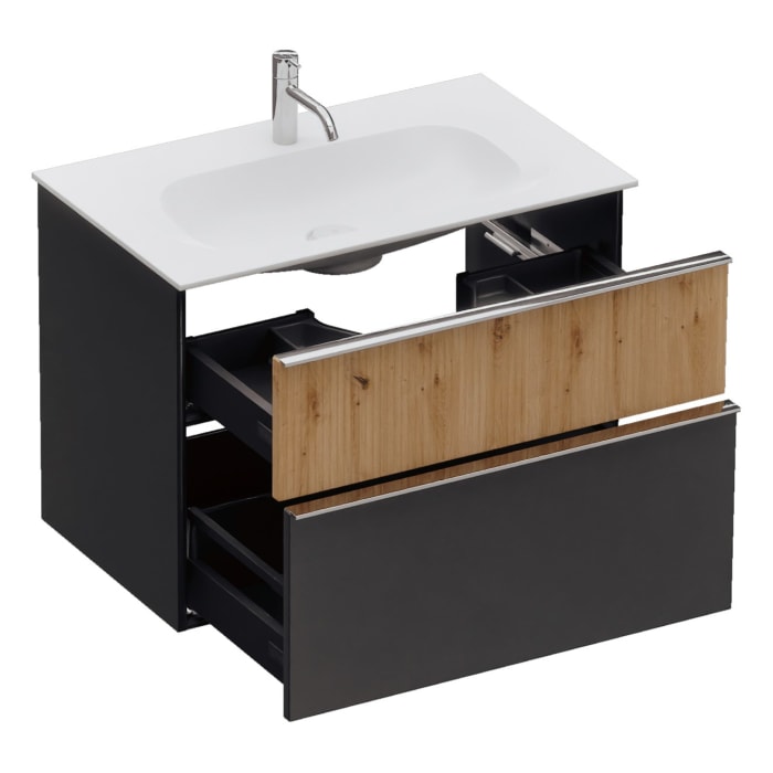 burgbad Fiumo 2.0 Mineralguss-Waschtisch mit Waschtischunterschrank 82 cm, mit Griff G0146