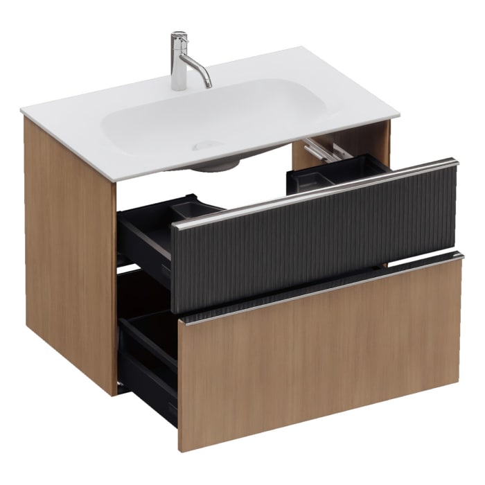 burgbad Fiumo 2.0 Mineralguss-Waschtisch mit Waschtischunterschrank 82 cm, mit Griff G0146