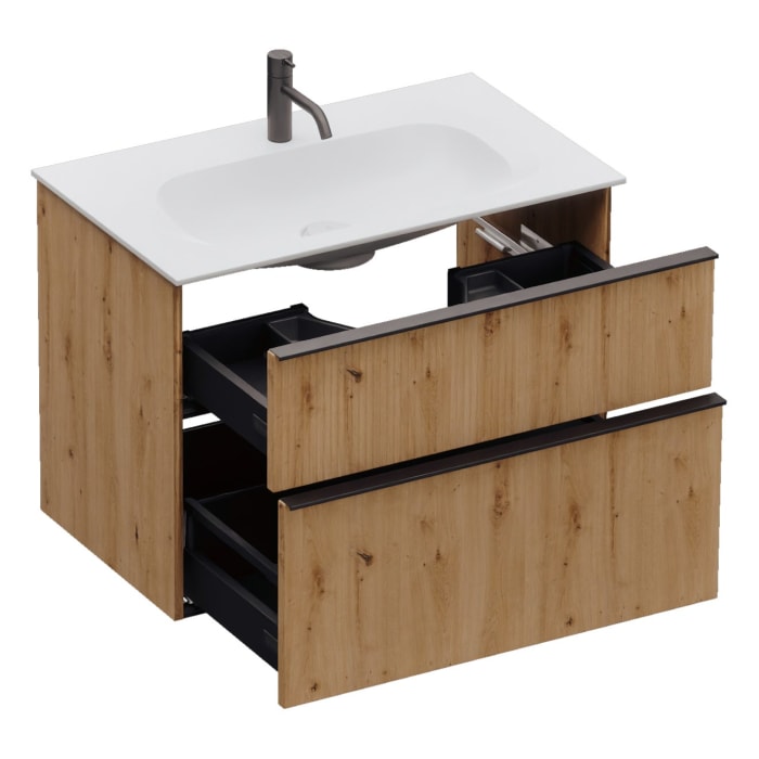 burgbad Fiumo 2.0 Mineralguss-Waschtisch mit Waschtischunterschrank 82 cm, mit Griff G0200