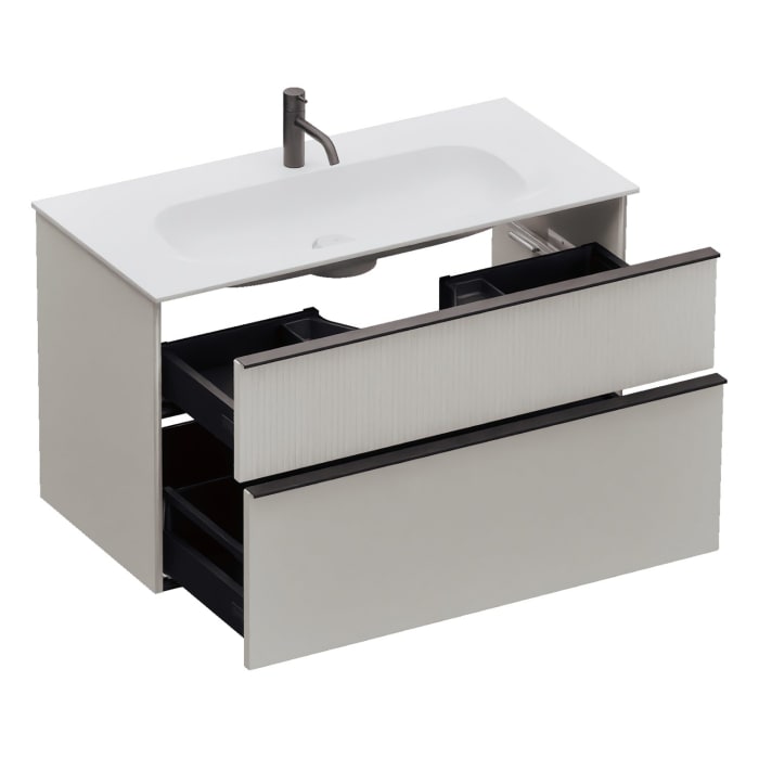 burgbad Fiumo 2.0 Mineralguss-Waschtisch mit Waschtischunterschrank 102 cm, mit Griff G0200