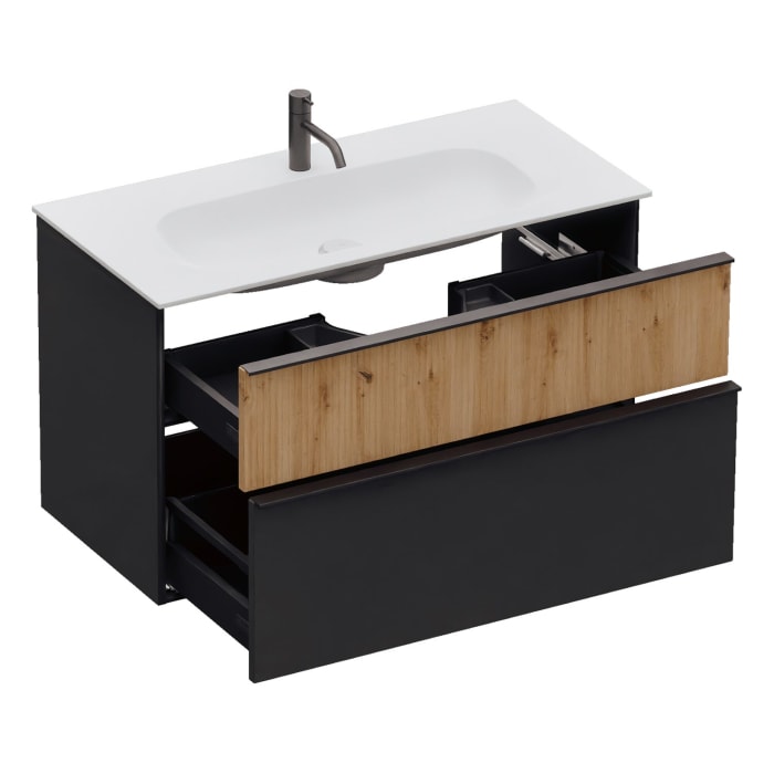 burgbad Fiumo 2.0 Mineralguss-Waschtisch mit Waschtischunterschrank 102 cm, mit Griff G0200