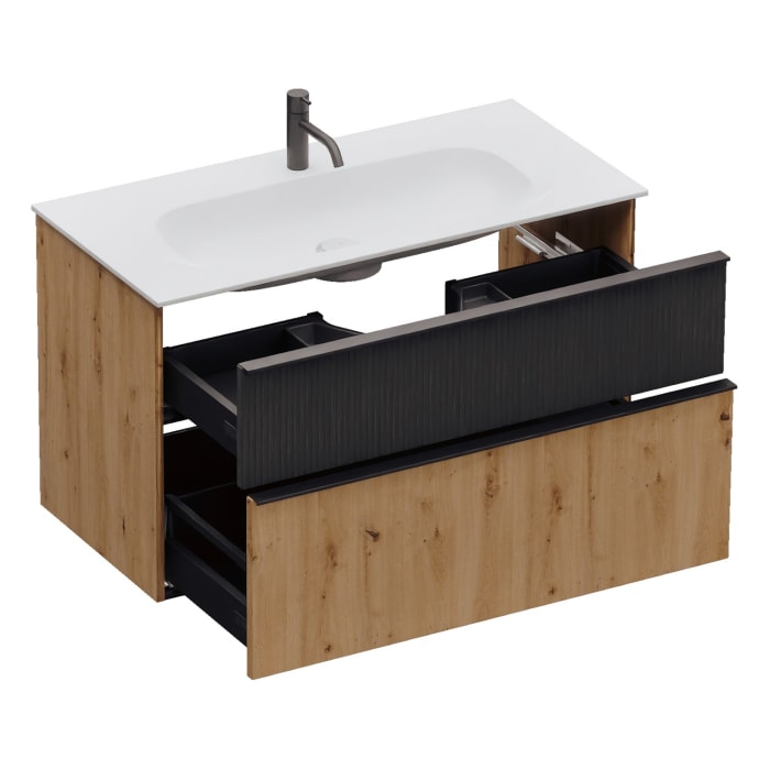 burgbad Fiumo 2.0 Mineralguss-Waschtisch mit Waschtischunterschrank 102 cm, mit Griff G0200