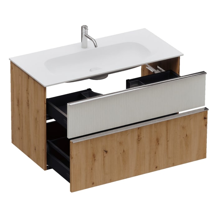 burgbad Fiumo 2.0 Mineralguss-Waschtisch mit Waschtischunterschrank 102 cm, mit Griff G0146