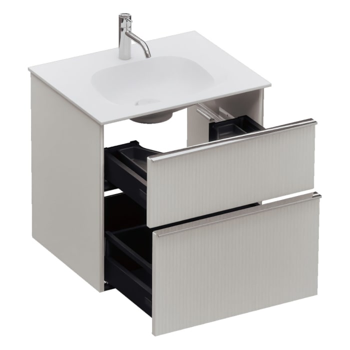 burgbad Fiumo 2.0 Mineralguss-Waschtisch mit Waschtischunterschrank 62 cm, mit Griff G0146