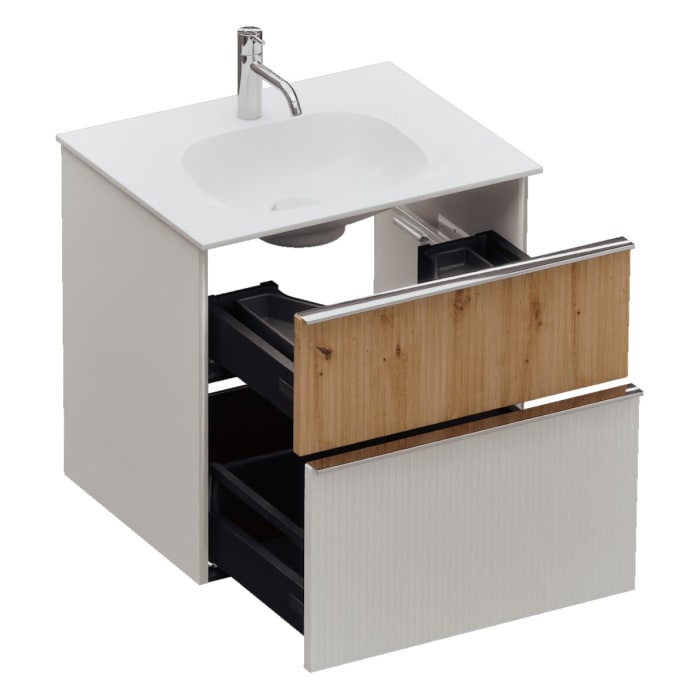 burgbad Fiumo 2.0 Mineralguss-Waschtisch mit Waschtischunterschrank 62 cm, mit Griff G0146