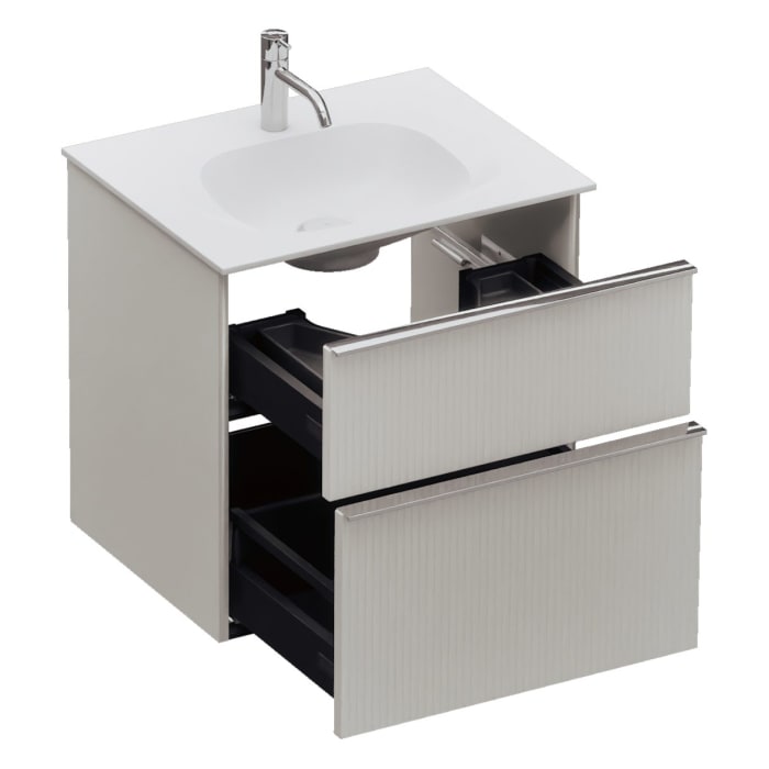 burgbad Fiumo 2.0 Mineralguss-Waschtisch mit Waschtischunterschrank 62 cm, mit Griff G0146