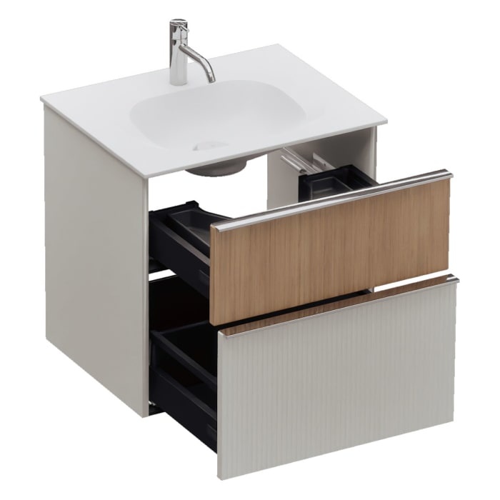 burgbad Fiumo 2.0 Mineralguss-Waschtisch mit Waschtischunterschrank 62 cm, mit Griff G0146