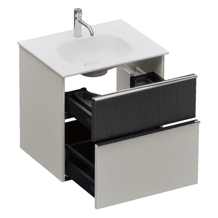 burgbad Fiumo 2.0 Mineralguss-Waschtisch mit Waschtischunterschrank 62 cm, mit Griff G0146