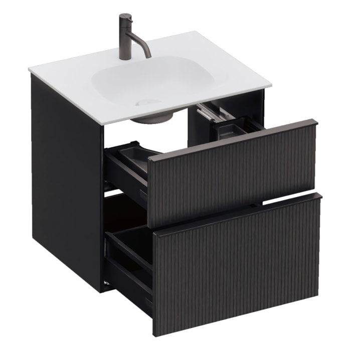 burgbad Fiumo 2.0 Mineralguss-Waschtisch mit Waschtischunterschrank 62 cm, mit Griff G0200