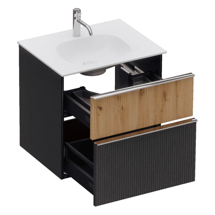 burgbad Fiumo 2.0 Mineralguss-Waschtisch mit Waschtischunterschrank 62 cm, mit Griff G0146