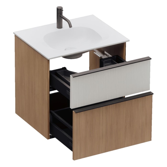 burgbad Fiumo 2.0 Mineralguss-Waschtisch mit Waschtischunterschrank 62 cm, mit Griff G0200