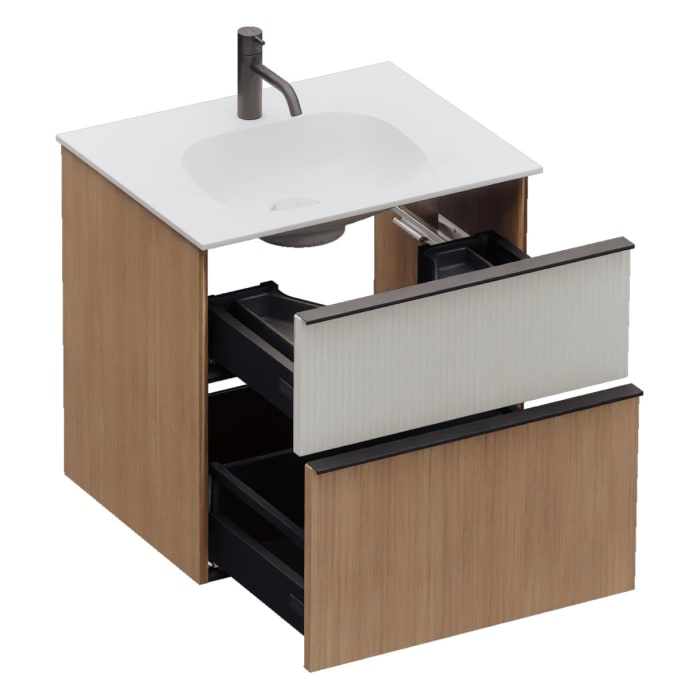 burgbad Fiumo 2.0 Mineralguss-Waschtisch mit Waschtischunterschrank 62 cm, mit Griff G0200