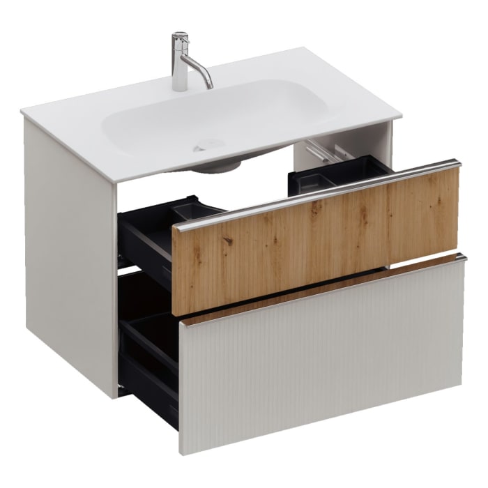 burgbad Fiumo 2.0 Mineralguss-Waschtisch mit Waschtischunterschrank 82 cm, mit Griff G0146