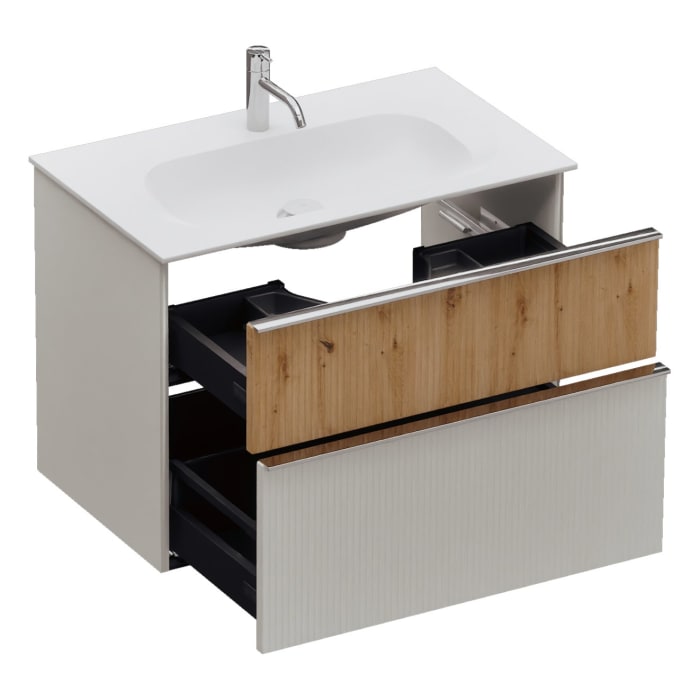 burgbad Fiumo 2.0 Mineralguss-Waschtisch mit Waschtischunterschrank 82 cm, mit Griff G0146