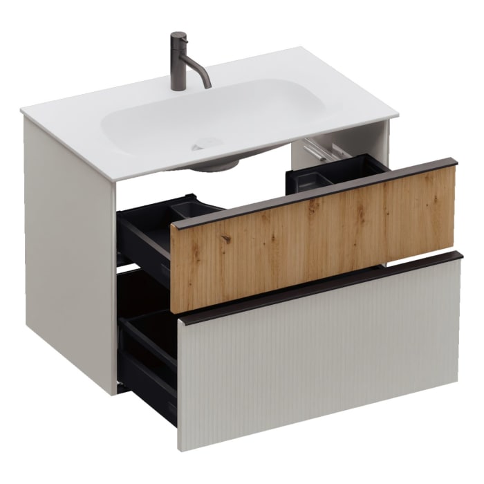 burgbad Fiumo 2.0 Mineralguss-Waschtisch mit Waschtischunterschrank 82 cm, mit Griff G0200