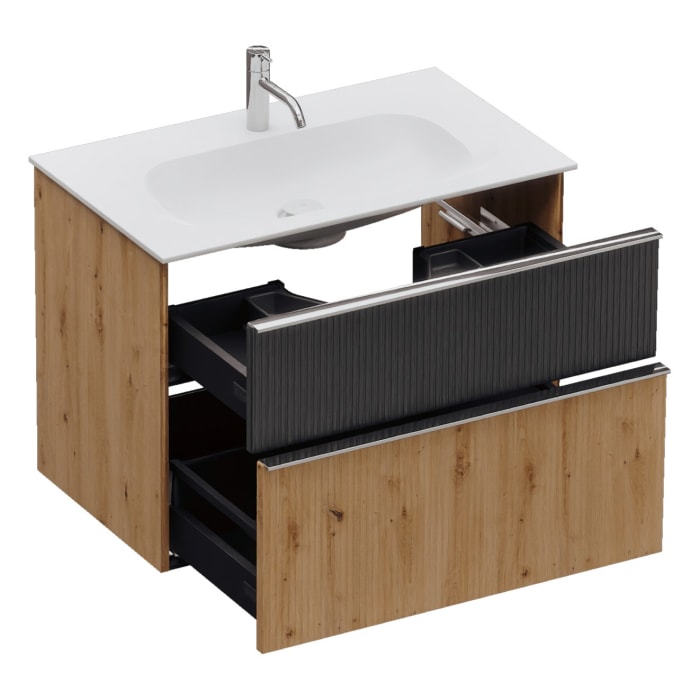 burgbad Fiumo 2.0 Mineralguss-Waschtisch mit Waschtischunterschrank 82 cm, mit Griff G0146