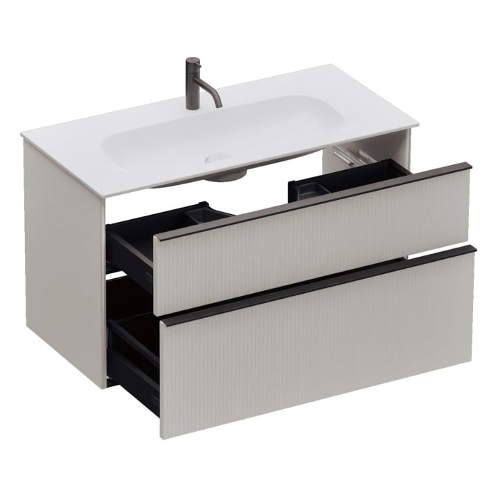 burgbad Fiumo 2.0 Mineralguss-Waschtisch mit Waschtischunterschrank 102 cm, mit Griff G0200