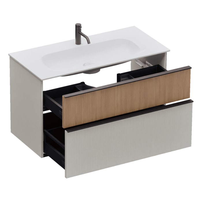 burgbad Fiumo 2.0 Mineralguss-Waschtisch mit Waschtischunterschrank 102 cm, mit Griff G0200