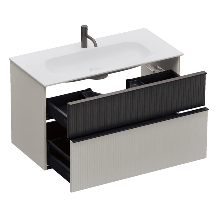 burgbad Fiumo 2.0 Mineralguss-Waschtisch mit Waschtischunterschrank 102 cm, mit Griff G0200