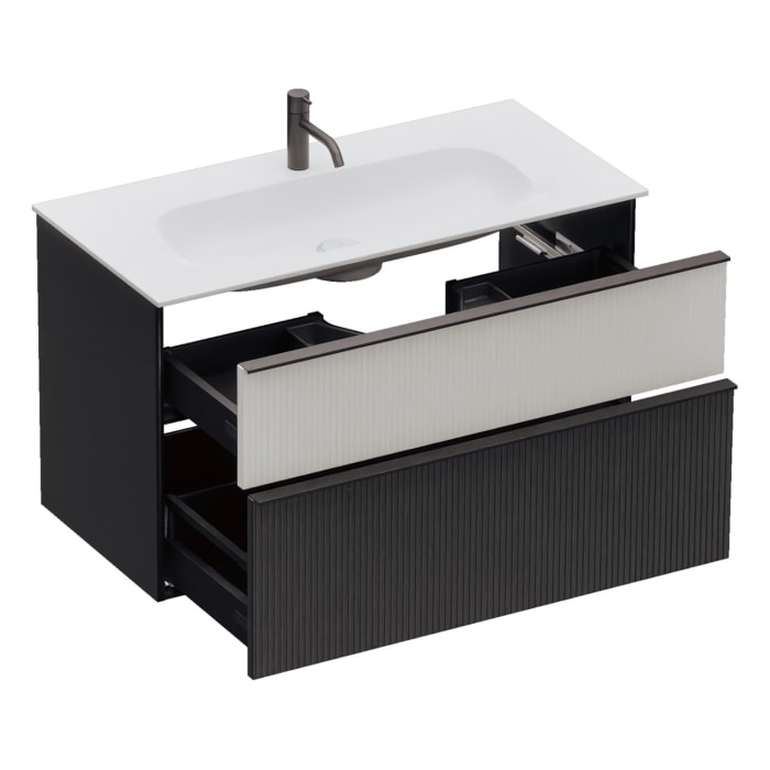 burgbad Fiumo 2.0 Mineralguss-Waschtisch mit Waschtischunterschrank 102 cm, mit Griff G0200