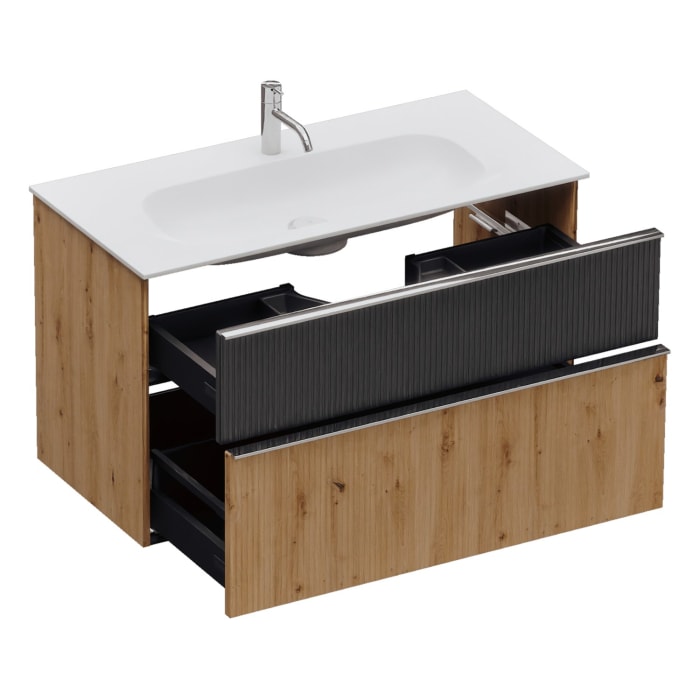 burgbad Fiumo 2.0 Mineralguss-Waschtisch mit Waschtischunterschrank 102 cm, mit Griff G0146