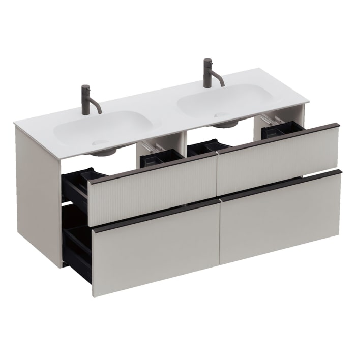 burgbad Fiumo 2.0 Mineralguss-Waschtisch mit Waschtischunterschrank 142 cm, mit Griff G0200
