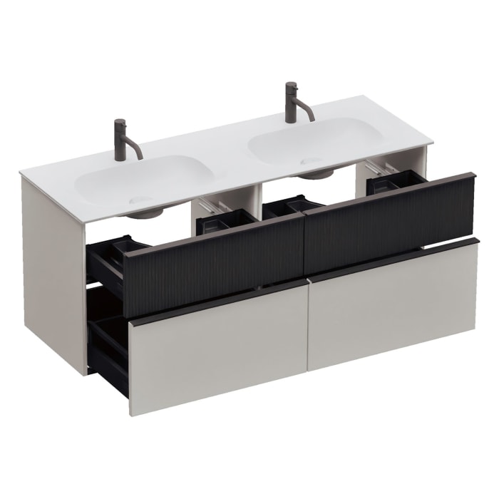 burgbad Fiumo 2.0 Mineralguss-Waschtisch mit Waschtischunterschrank 142 cm, mit Griff G0200