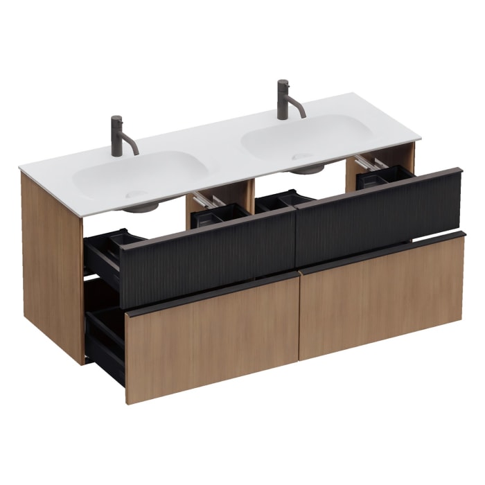 burgbad Fiumo 2.0 Mineralguss-Waschtisch mit Waschtischunterschrank 142 cm, mit Griff G0200