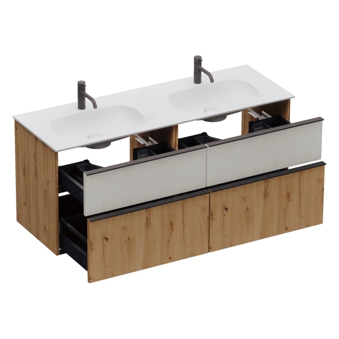 burgbad Fiumo 2.0 Mineralguss-Waschtisch mit Waschtischunterschrank 142 cm, mit Griff G0200