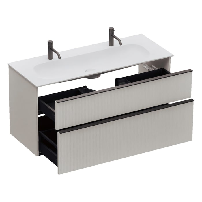 burgbad Fiumo 2.0 Mineralguss-Waschtisch mit Waschtischunterschrank 122 cm, mit Griff G0200