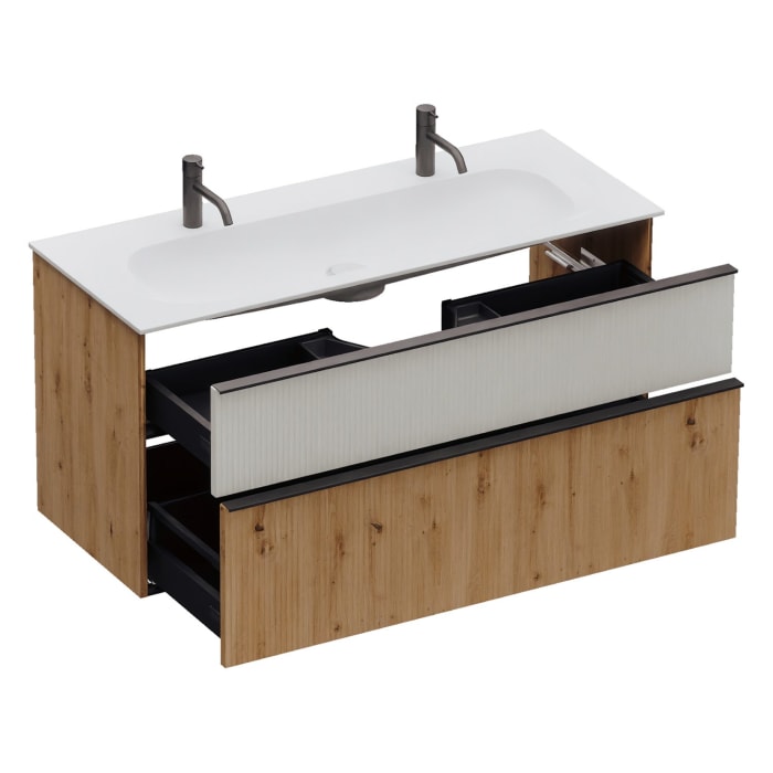 burgbad Fiumo 2.0 Mineralguss-Waschtisch mit Waschtischunterschrank 122 cm, mit Griff G0200