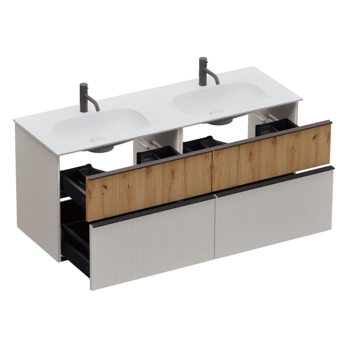 burgbad Fiumo 2.0 Mineralguss-Waschtisch mit Waschtischunterschrank 142 cm, mit Griff G0200