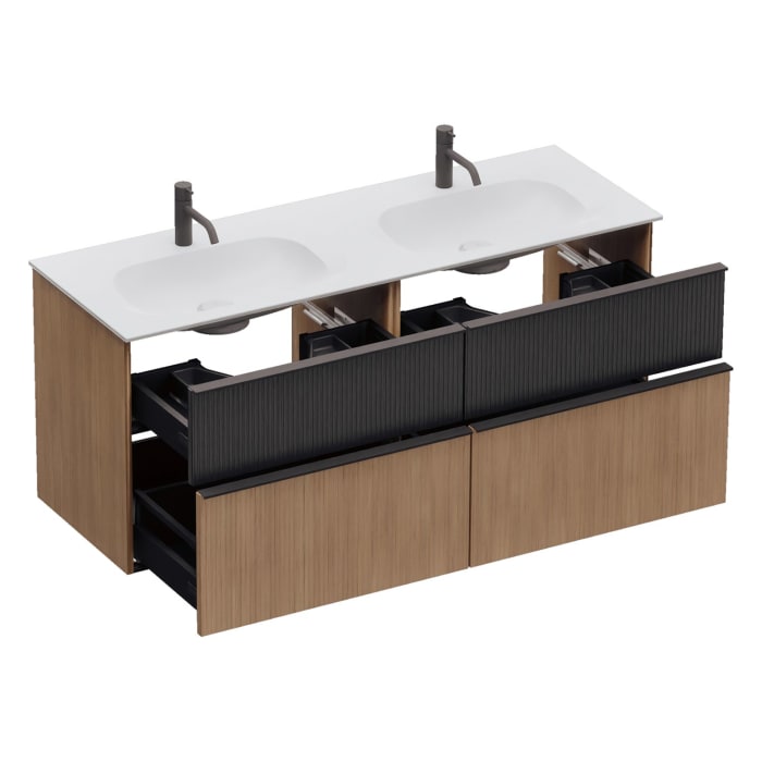 burgbad Fiumo 2.0 Mineralguss-Waschtisch mit Waschtischunterschrank 142 cm, mit Griff G0200