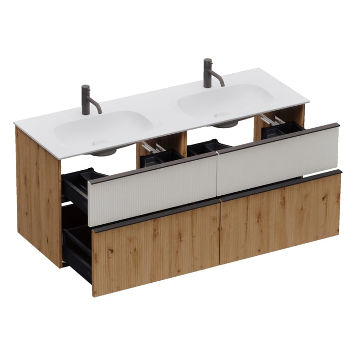 burgbad Fiumo 2.0 Mineralguss-Waschtisch mit Waschtischunterschrank 142 cm, mit Griff G0200