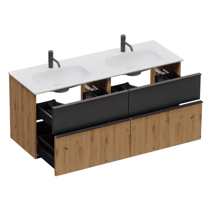 burgbad Fiumo 2.0 Mineralguss-Waschtisch mit Waschtischunterschrank 142 cm, mit Griff G0200