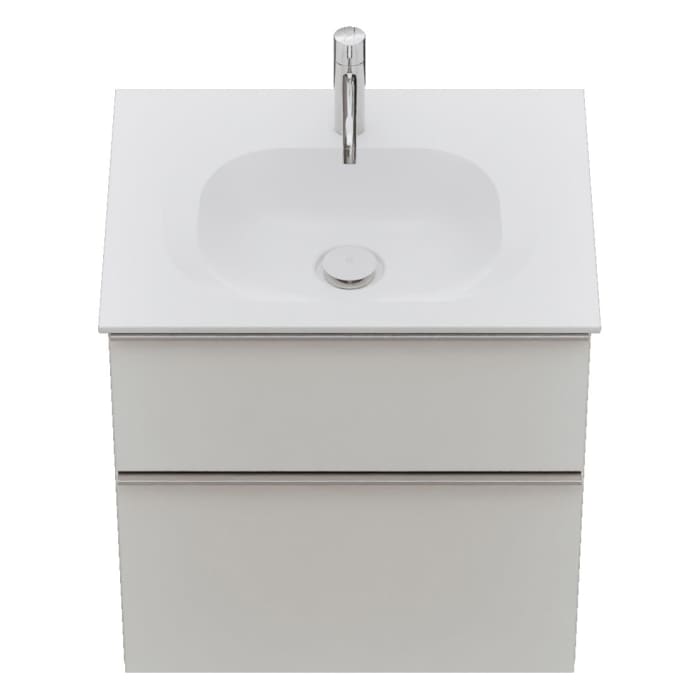 burgbad Fiumo 2.0 Mineralguss-Waschtisch mit Waschtischunterschrank 62 cm, mit Griff G0146