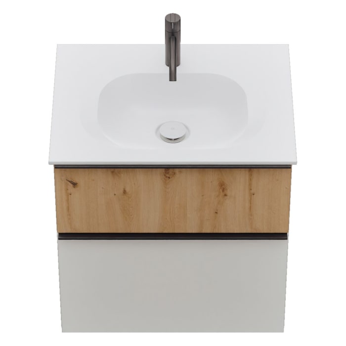 burgbad Fiumo 2.0 Mineralguss-Waschtisch mit Waschtischunterschrank 62 cm, mit Griff G0200