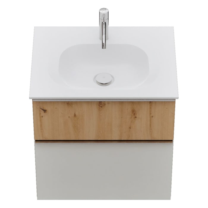 burgbad Fiumo 2.0 Mineralguss-Waschtisch mit Waschtischunterschrank 62 cm, mit Griff G0146