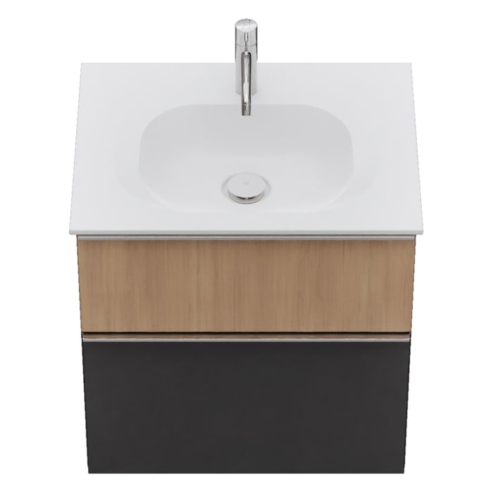 burgbad Fiumo 2.0 Mineralguss-Waschtisch mit Waschtischunterschrank 62 cm, mit Griff G0146