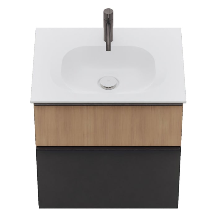 burgbad Fiumo 2.0 Mineralguss-Waschtisch mit Waschtischunterschrank 62 cm, mit Griff G0200