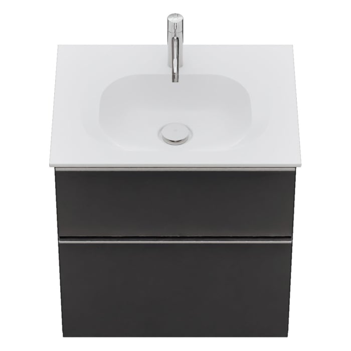 burgbad Fiumo 2.0 Mineralguss-Waschtisch mit Waschtischunterschrank 62 cm, mit Griff G0146