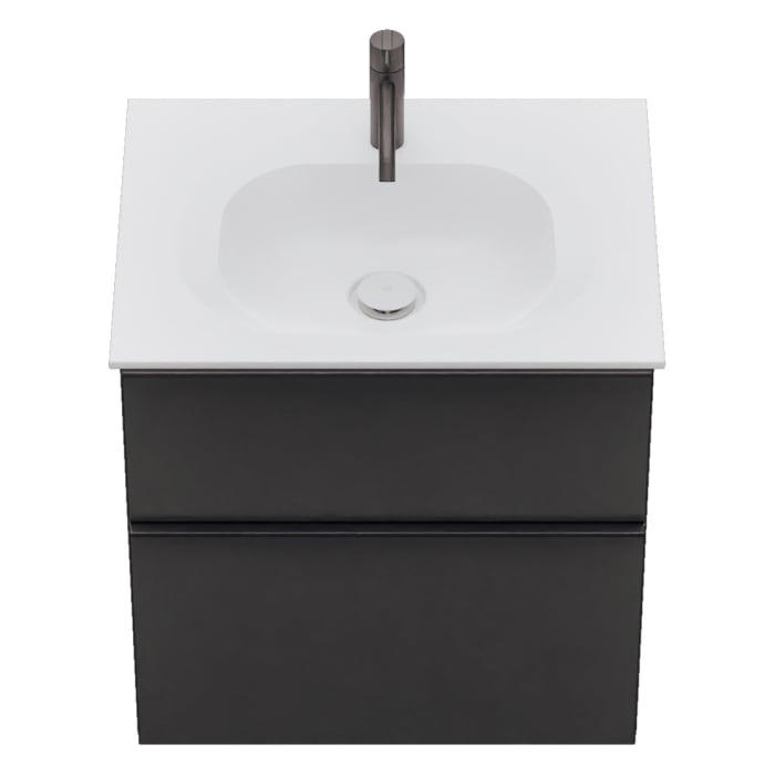 burgbad Fiumo 2.0 Mineralguss-Waschtisch mit Waschtischunterschrank 62 cm, mit Griff G0200