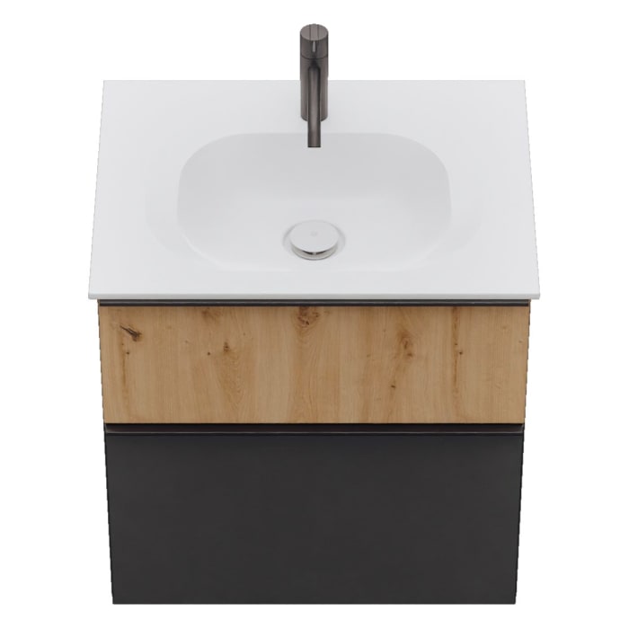 burgbad Fiumo 2.0 Mineralguss-Waschtisch mit Waschtischunterschrank 62 cm, mit Griff G0200